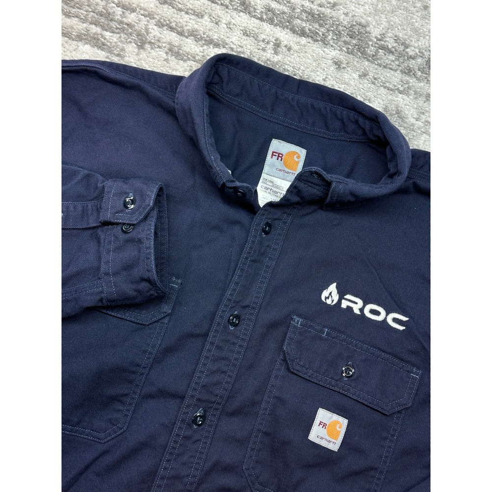 Carhartt Shirt Mens 2XL Tall Navy Blue Flame Resistant FR FRS160‎ DNY ROC Logo
